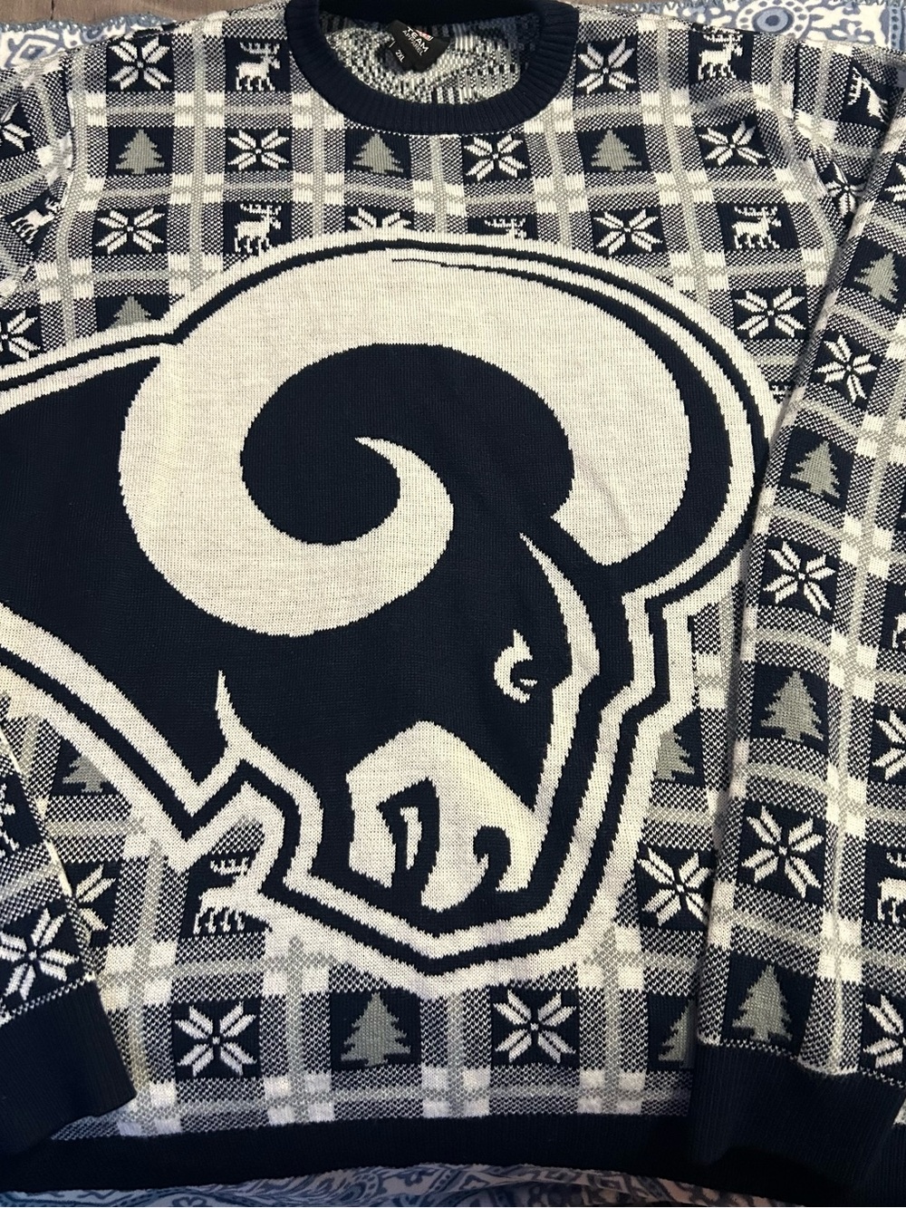 NFL Men's Navy and White Los Angeles Rams Crewneck Sweater